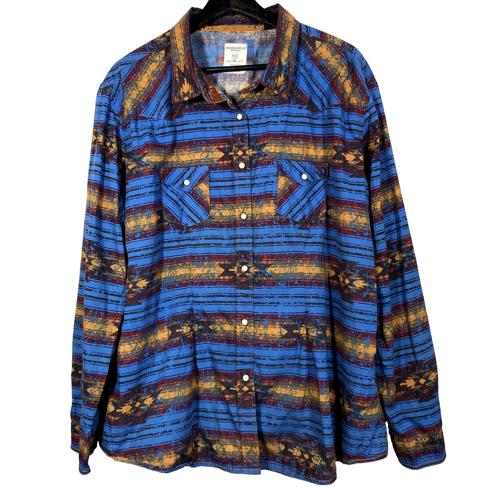 Panhandle Slim Rough Stock Shirt Women's XXL COLORFUL Western Cowgirl Pearl Snap